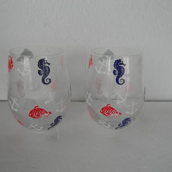 TEMP-TATIONS SEASONAL SET OF 2 WINE GLASSES KNOTICAL BEACH SEA - Picture 3 of 4